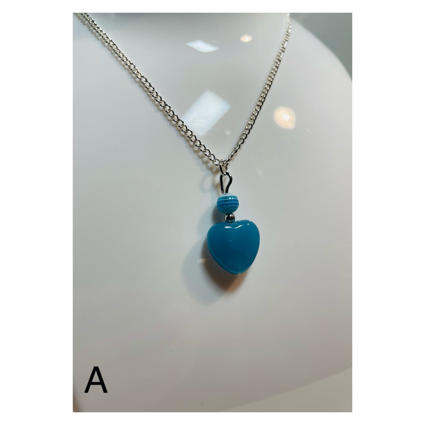 Silver Blue heart A halsband