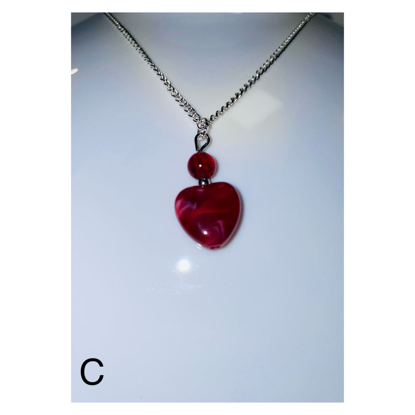 Silver Red heart C halsband