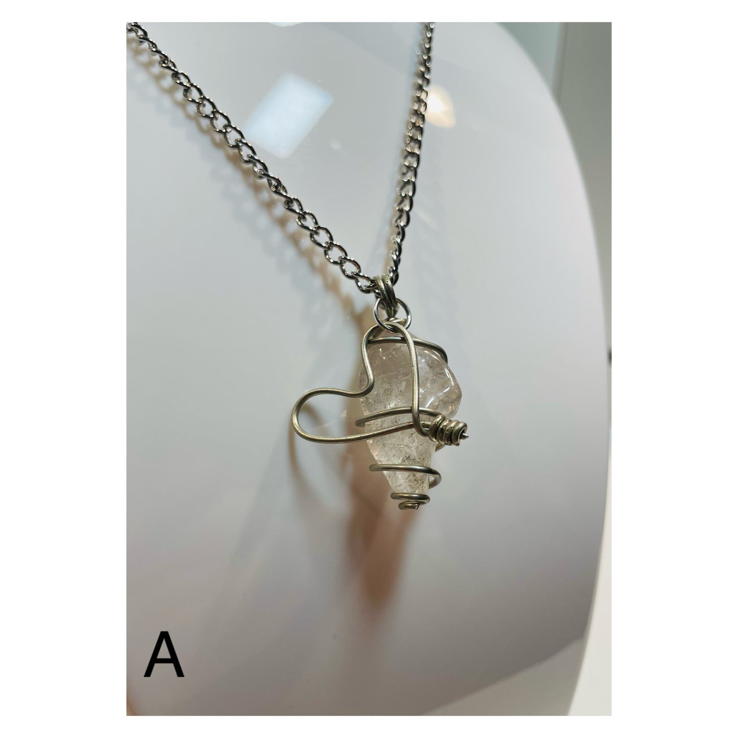 Clear Quarts heart A halsband