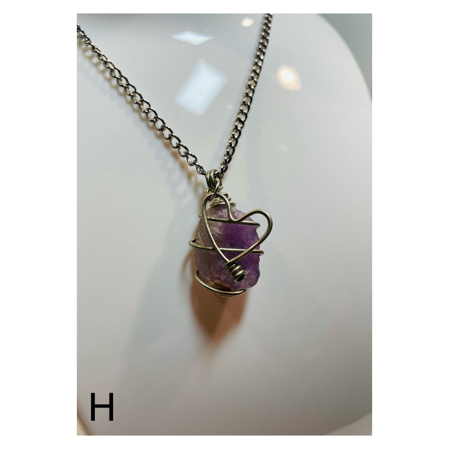 Amethyst heart H halsband