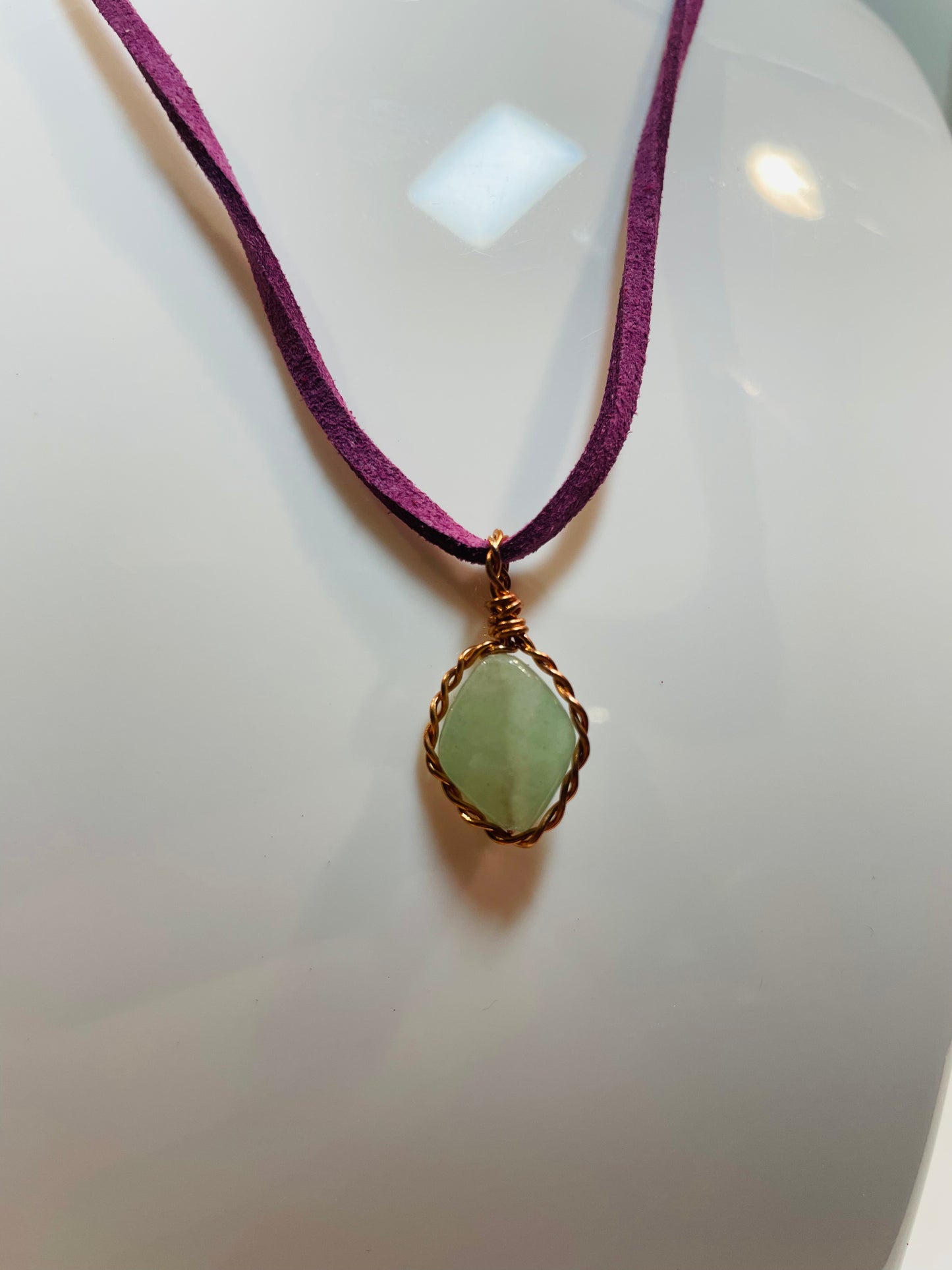 Coppar wire pendant D - Green aventurine