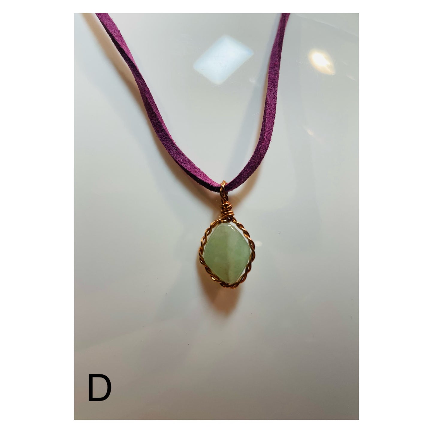 Coppar wire pendant D - Green aventurine