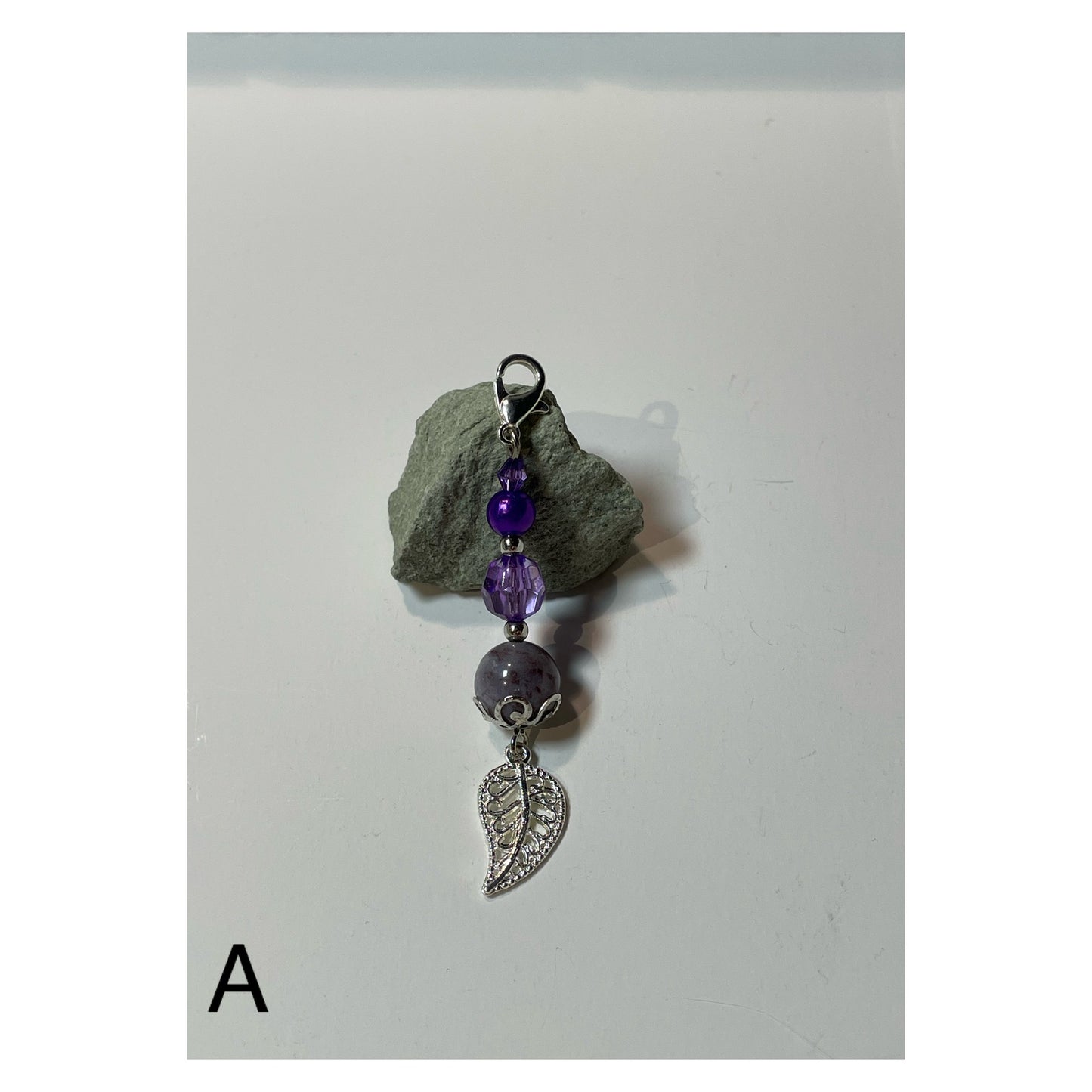 Bagcharm A - Indian Agate silver leaf