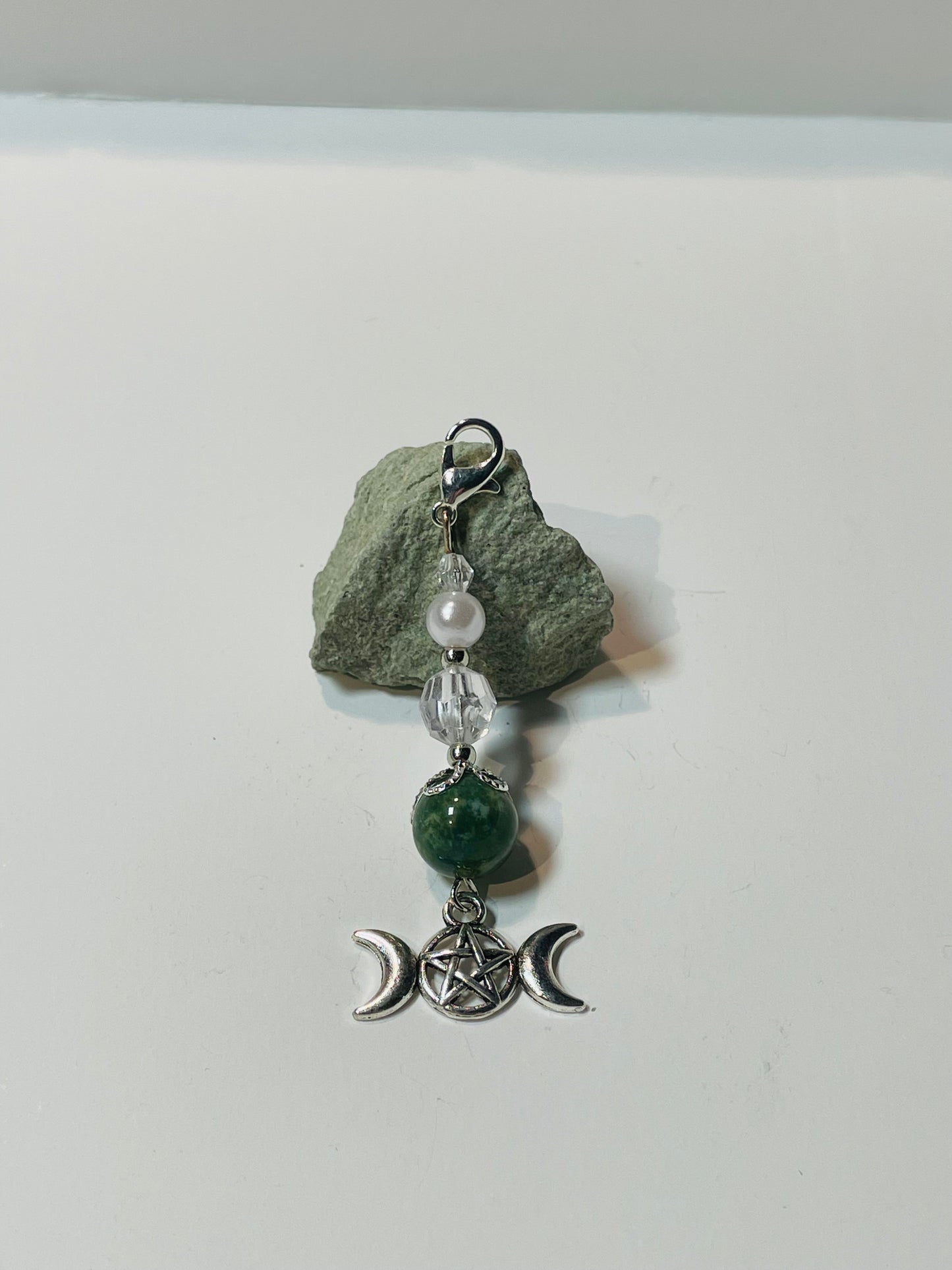 Bagcharm I - Indian agate silver moon pentagram