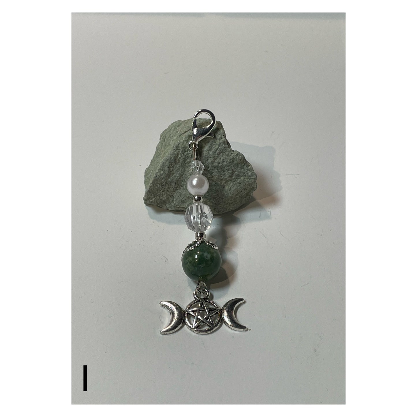 Bagcharm I - Indian agate silver moon pentagram